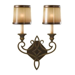 2 Light Indoor Candle Wall Light Bronze with Oak Glass Shades, E14