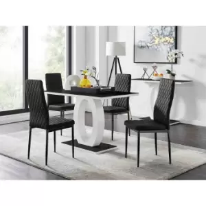 Furniture Box Giovani 4 Black Dining Table and 4 Black Velvet Milan Black Leg Chairs