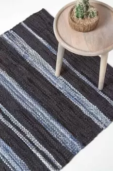 Texas Leather & Denim Woven Striped Blue Rug