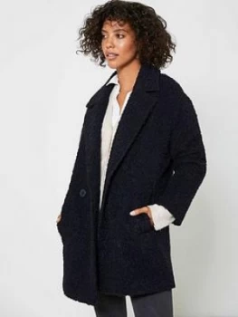 Mint Velvet Double Breasted Textured Coat - Navy, Size 16, Women