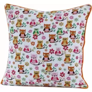 Cotton Owls Cushion Cover, 45 x 45cm - Red - Homescapes