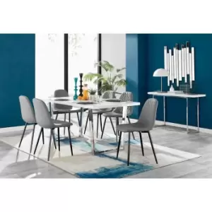 Furniture Box Kylo White High Gloss Dining Table and 6 Grey Corona Black Leg Chairs