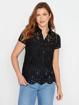 Long Tall Sally Tall Black Short Sleeve Broderie Top, Black, Size 22, Women