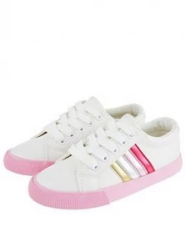 Monsoon Girls Maci Pink Stripe Trainers - Ivory, Size 1 Older