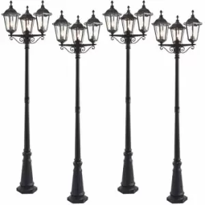 Loops - 4 pack Outdoor Lantern Lamp Post Matt Black & Glass 2.3m Tall 3 Light Bollard