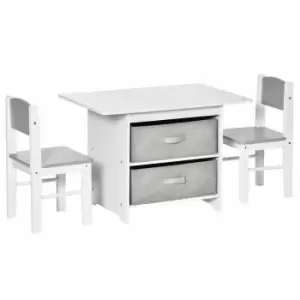 Homcom 3 Pcs Kids Table & Chairs Set Toddler Furniture W/ Storage Drawers White