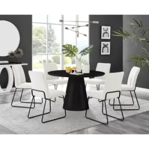 Palma Black High Gloss Round Dining Table & 6 Cream Halle Black Leg Chairs