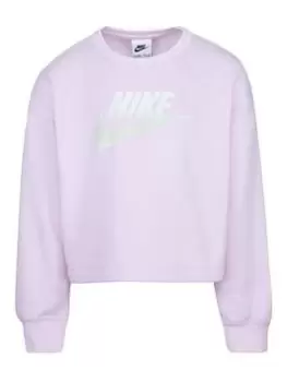 Nike Kids Girls Printed Club Crew Sweat, Light Pink, Size 3-4 Years, Women