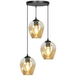 Emibig Istar Black Cluster Pendant Ceiling Light with Amber Glass Shades, 3x E27