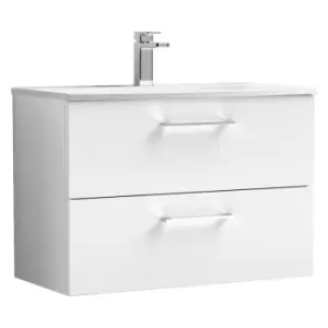 Nuie Arno Gloss White 800mm Wall Hung 2 Drawer Vanity Unit with 30mm Curved Profile Basin - ARN126G - Gloss White