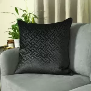 Paoletti Florence Embossed Luxe Velvet Piped Cushion Cover, Black, 55 x 55 Cm