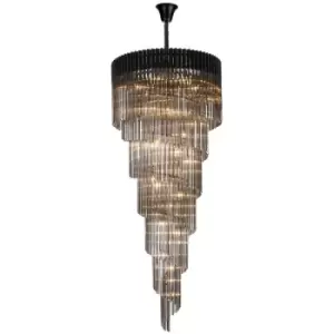 Luminosa Lighting - Luminosa Poland Ceiling Pendant Round 7 Tier 31 Light E14, Matt Black, Smoke Sculpted Glass