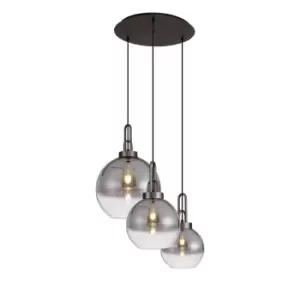 Yorktown 2m Round Ceiling Pendant 3 Light E27 With Various Glasses, Antique Silver, Smoked, Matt Black