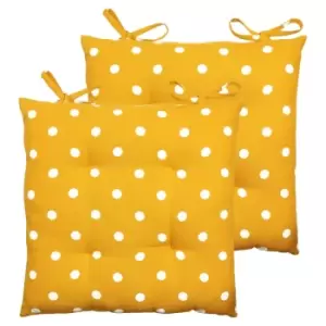 Furn. Polka Pintuck Polyester Filled Seat Pads With Ties (Pack Of 2) Cotton Ochre