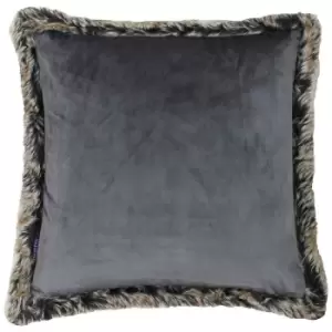 Riva Paoletti Kiruna Faux Fur Edged Square Cushion Cover (45 x 45cm) (Smokey Grey) - Smokey Grey