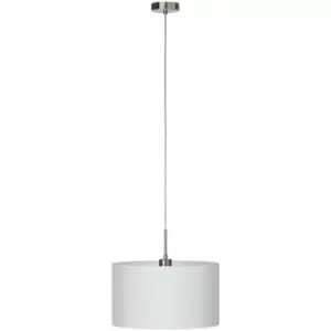 Pendant Light Colour Satin Nickel Steel Shade White Fabric Bulb E27 1x60W