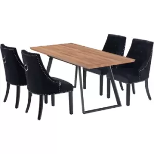 5 Pieces Life Interiors Windsor Toga Dining Set - an Extendable Brown Rectangular Wooden Dining Table and Set of 4 Black Dining Chairs - Black