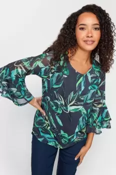 Floral Print Flute Sleeve Blouse