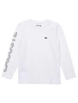 Lacoste Sports Boys Long Sleeve Logo T-Shirt, White, Size 6 Years