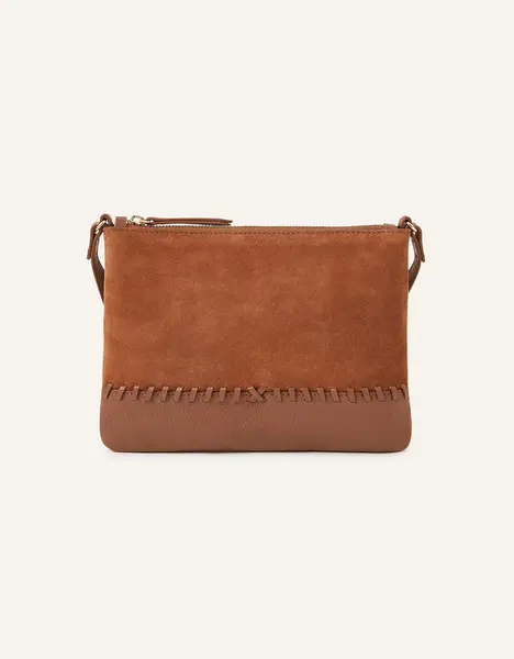 Accessorize Leather Stitch Detail Cross-Body Bag Tan