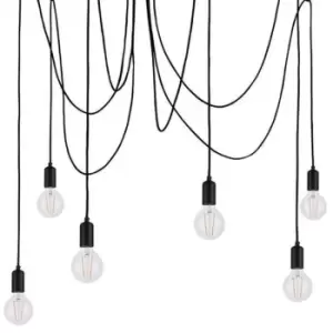 Multi Light Ceiling Pendant 6 Bulb Matt Black Industrial Adjustable Hang Hook