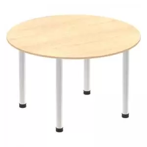 Impulse 1200mm Round Table Maple Top Brushed Aluminium Post Leg