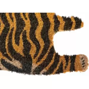 Tiger Shaped Coir Animal Print Non-Slip Doormat - Orange - Homescapes