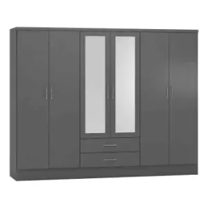 Seconique Nevada 6 Door 2 Drawer Wardrobe - 3D Effect Grey