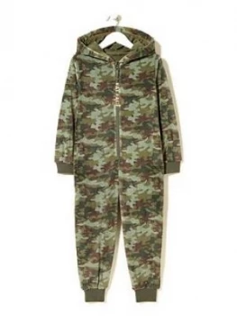 FatFace Boys Camo Fleece All In One - Khaki, Size 11-12 Years