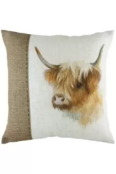 Hessian Cow Hand-Painted Watercolour Printed Cushion