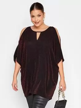 Yours Party Cold Shoulder Cape Top - Red, Size 26-28, Women