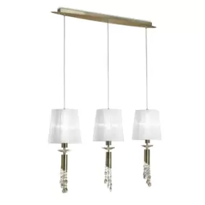 Tiffany Linear Pendant 3+3 Light E27+G9 Line, Antique Brass With White Shades & Clear Crystal