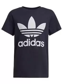 adidas Originals Junior Unisex Trefoil T-Shirt - Navy/White, Size 7-8 Years, Women