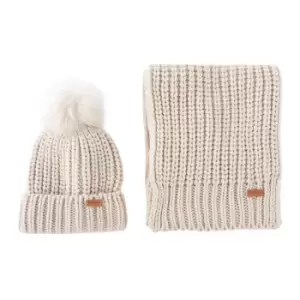 Barbour Womens Saltburn Beanie & Scarf Set Pearl