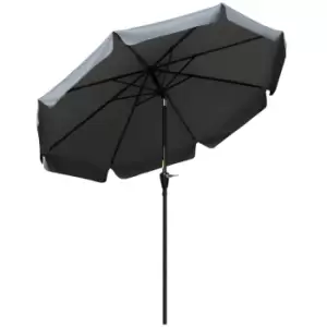 Outsunny 2.7M Patio Umbrella Garden Parasol With Crank Ruffles 8 Ribs - Grey