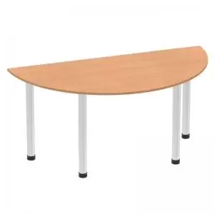 Impulse 1600mm Semi-Circle Table Oak Top Brushed Aluminium Post Leg