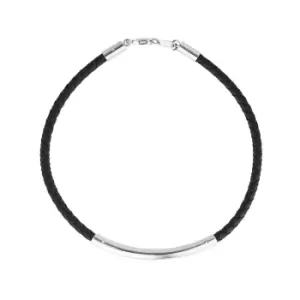 JG Fine Jewellery 9ct White Gold Bar Black Leather Bracelet