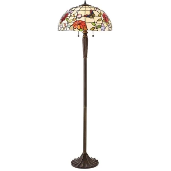 Interiors Butterfly - 2 Light Floor Lamp Bronze, Tiffany Style Glass, E27