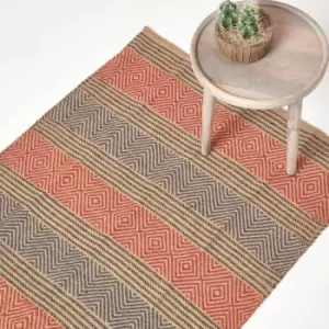 Multicolour Geometric Patterned Jute Rug, 120 x 180cm - Multi Colour - Homescapes