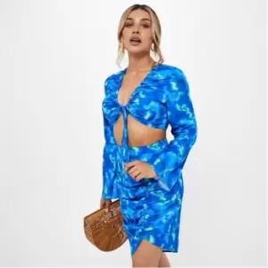 Missguided Tie Dye Tie Front Crop Top - Blue