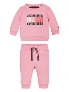 Tommy Hilfiger Baby Girls Flag Tracksuit Outfit, Pink, Size 6-9 Months