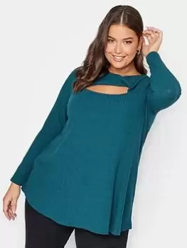 Yours Twist Front Rib Swing Top. Teal, Blue, Size 22-24, Women