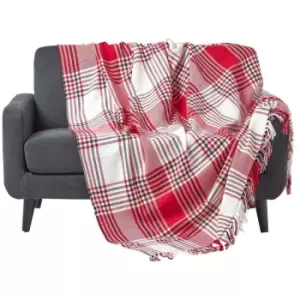 Homescapes - Red Tartan Check Sofa and Bed Throw, 150 x 200cm - Red