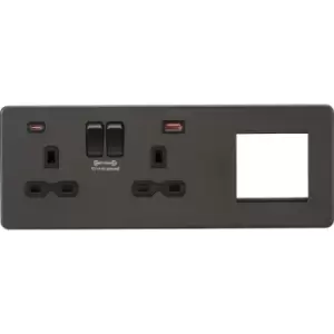 Screwless 13A 2G DP Socket with USB Fastcharge + 2G Modular Combination Plate - Smoked Bronze 230V IP20