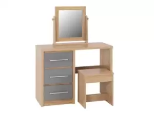 Seconique Seville Grey High Gloss and Oak 3 Drawer Dressing Table Set