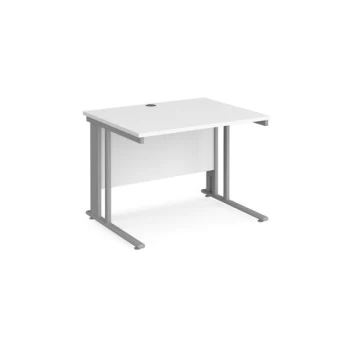 Office Desk 1000mm Rectangular Desk With Cable Managed Leg White Tops With Silver Frames 800mm Depth Maestro 25