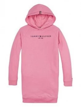 Tommy Hilfiger Girls Essential Logo Hooded Sweat Dress, Pink, Size 10 Years, Women