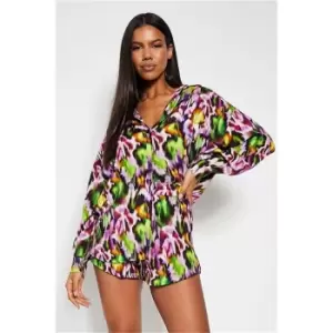 I Saw It First Purple Printed Long Sleeve Button Front Oversized Shirt - Purple