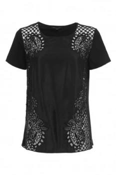 French Connection Gilly Lace Jersey BackTop Black