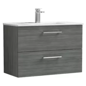 Nuie Arno Anthracite 800mm Wall Hung 2 Drawer Vanity Unit with 18mm Profile Basin - ARN526B - Anthracite